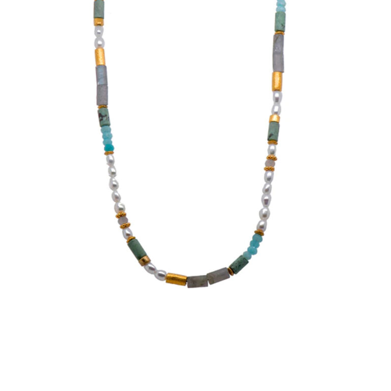Gold Plated Sterling Silver Mutli-Gem Bead Necklace