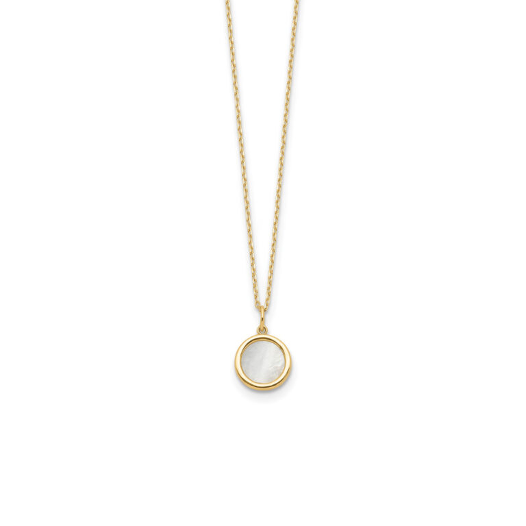 14K Yellow Gold Mother-of-Pearl Circle Pendant with Chain