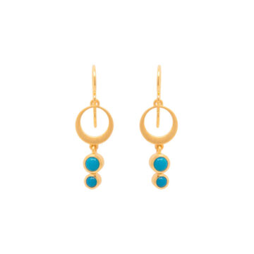 Gold Plated Sterling Silver Turquoise Double Circle Earrings
