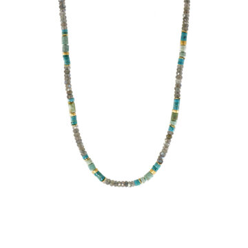 Gold Plated Sterling Silver Multi-Gem Bead Necklace