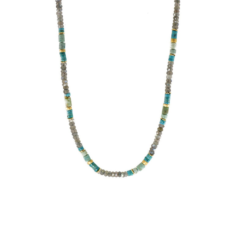 Gold Plated Sterling Silver Multi-Gem Bead Necklace
