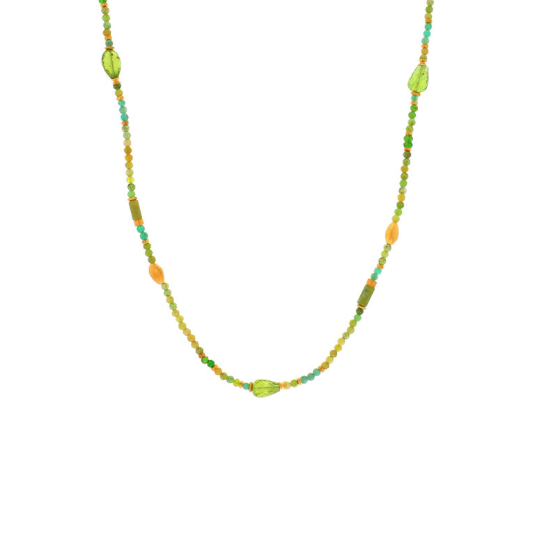 24K Gold Plated Sterling Silver Green Multi Gem Necklace