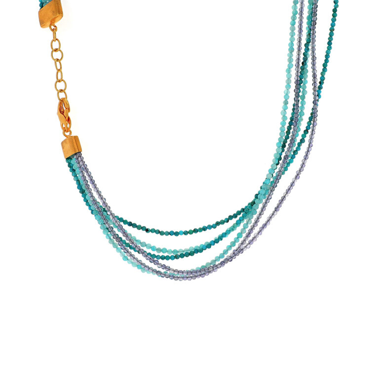 Gold Plated Sterling Silver 6-Strand Multi-Gem Bead Necklace