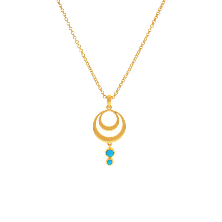 Gold Plated Sterling Silver Turquoise Double Circle Pendant with Chain