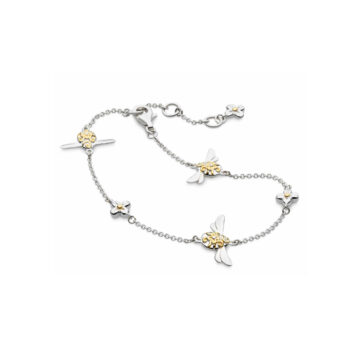 Two-Tone Sterling Silver Bee and Flower Bracelet
