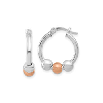 Two-Tone Sterling Silver Beaded Hoop Earrings