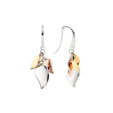 Tri-Tone Sterling Silver Blossom Leaf Earrings