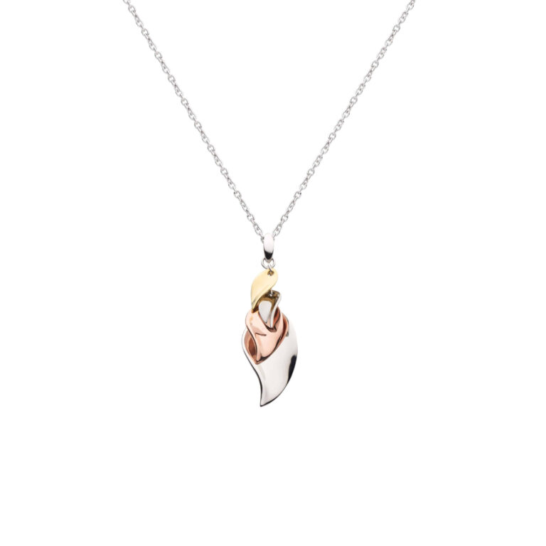 Tri-Tone Sterling Silver Leaf Pendant with Chain