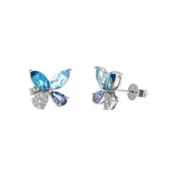 14K White Gold Blue Sapphire, Blue Topaz, and Diamond Earrings
