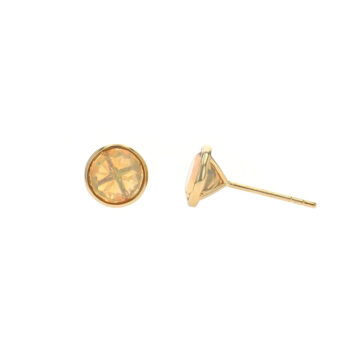 14K Yellow Gold Round Ethiopian Opal Earrings