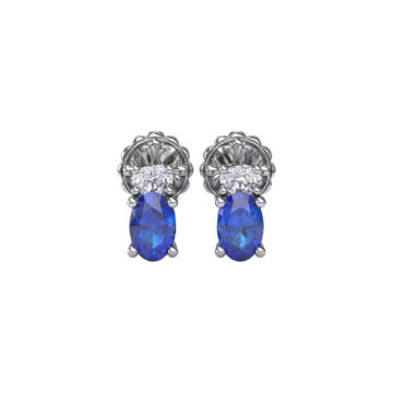 14K White Gold Oval Sapphire and Round Diamond Earrings