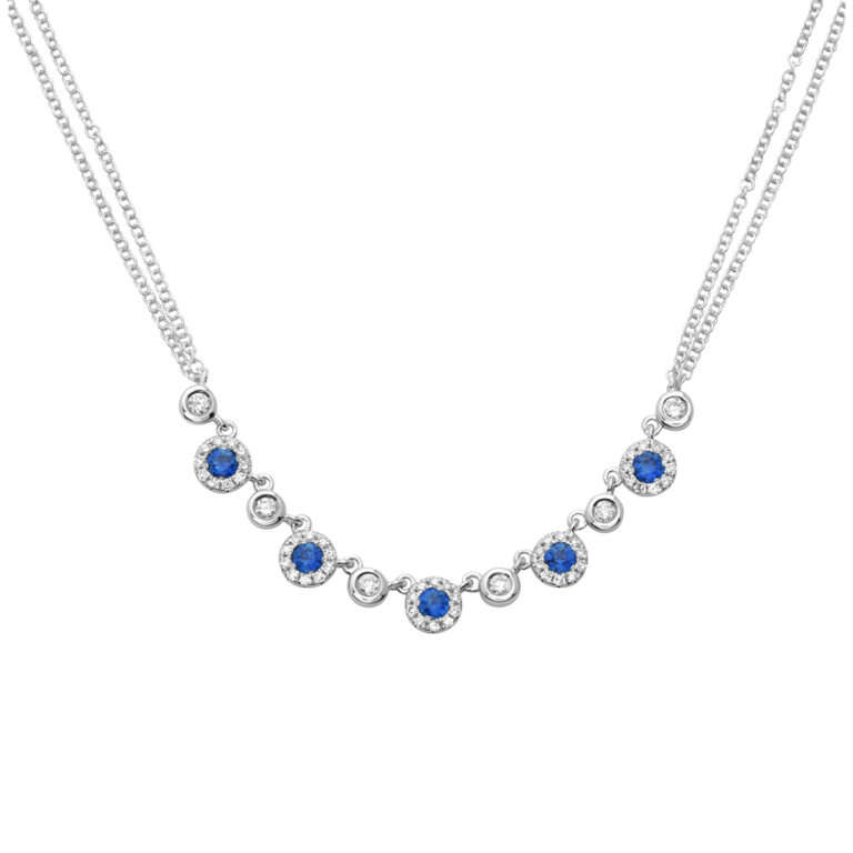 14K White Gold Small Sapphire and Diamond Necklace