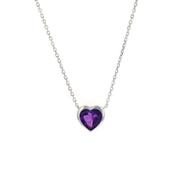 14K White Gold Amethyst Heart Necklace