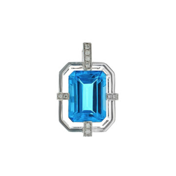14K White Gold Emerald-Cut Blue Topaz and Diamond Pendant