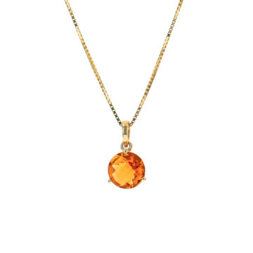 14K Yellow Gold Round Checkerboard Citrine Pendant with Chain