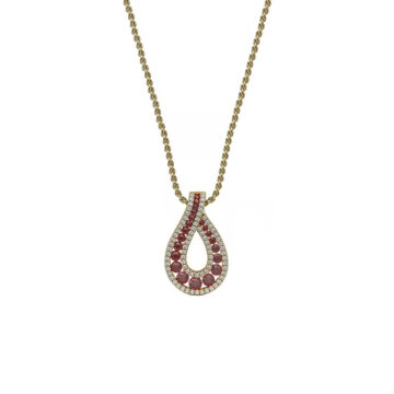14K Yellow Gold Ruby and Diamond Pendant with Chain
