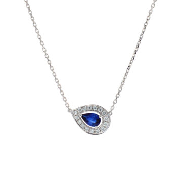 14K White Gold Pear Sapphire and Diamond Necklace
