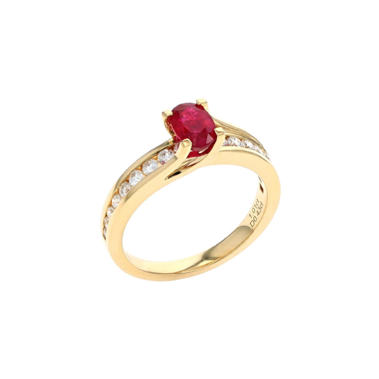 14K Yellow Gold Oval Ruby and Diamond Ring