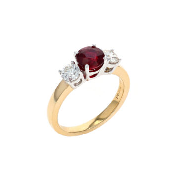 14K Two-Tone Three-Stone Ruby and Diamond Ring