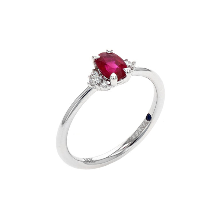 14K White Gold Oval Ruby and Diamond Ring