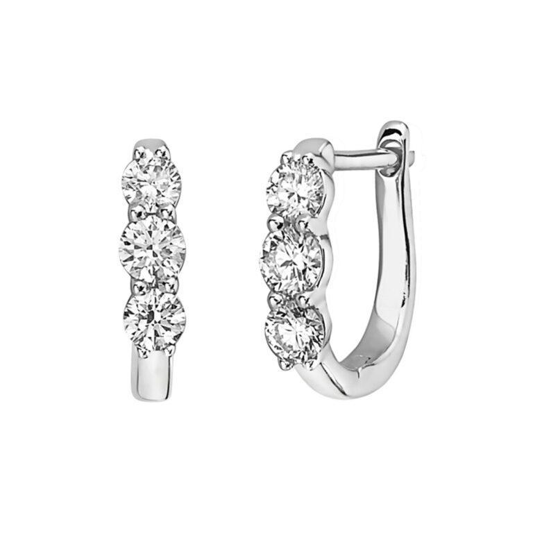 14K White Gold Diamond U-Hoop Earrings