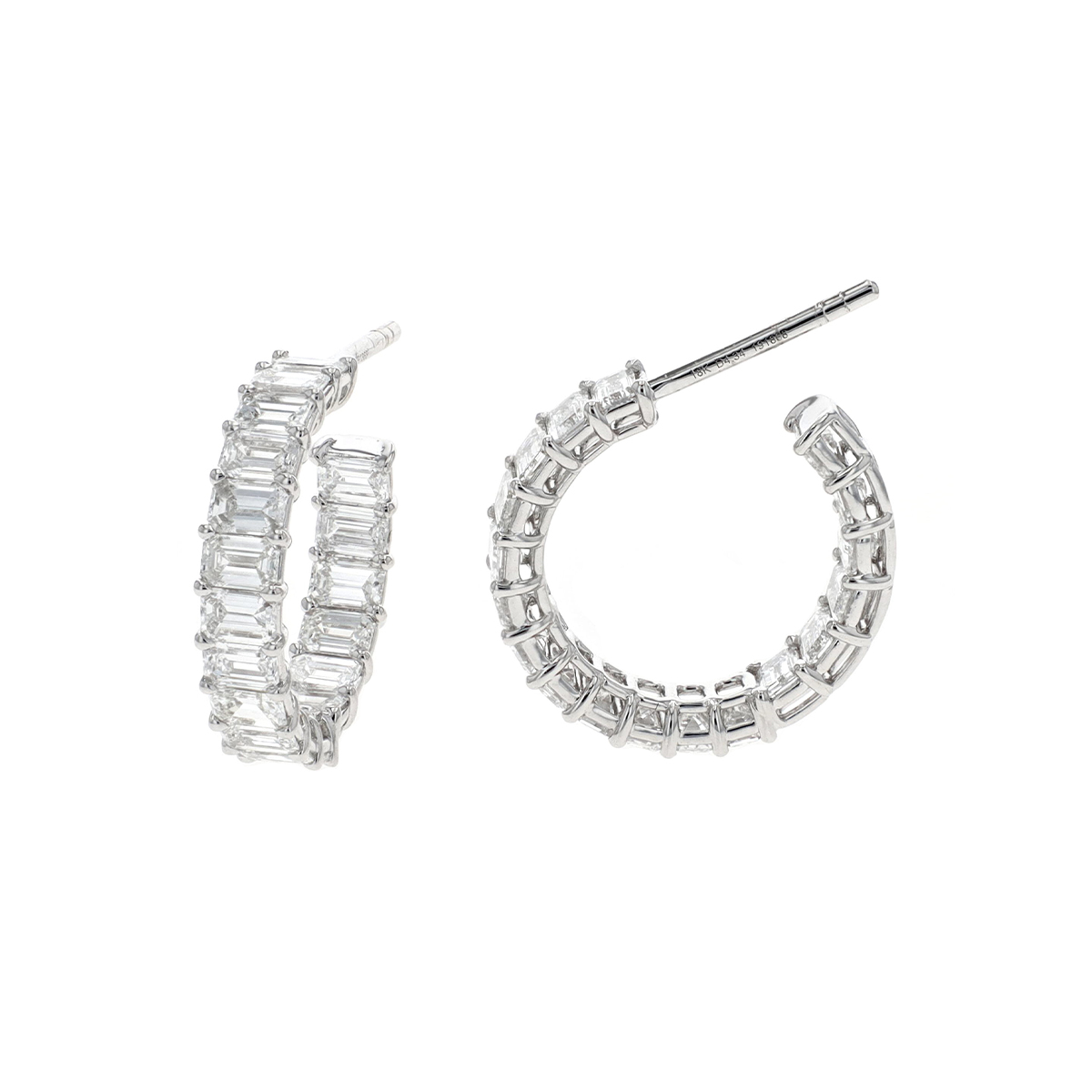 18K White Gold Emerald-Cut Diamond Hoop Earrings - Josephs Jewelers