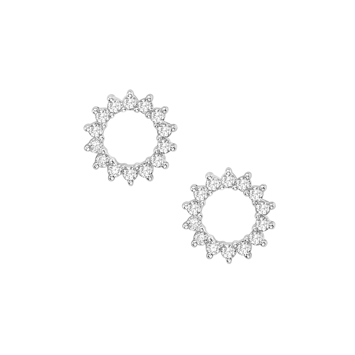 14K White Gold Diamond Circle Earrings