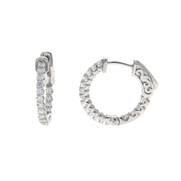 14K White Gold 0.70 Carats Diamond Hoop Earrings
