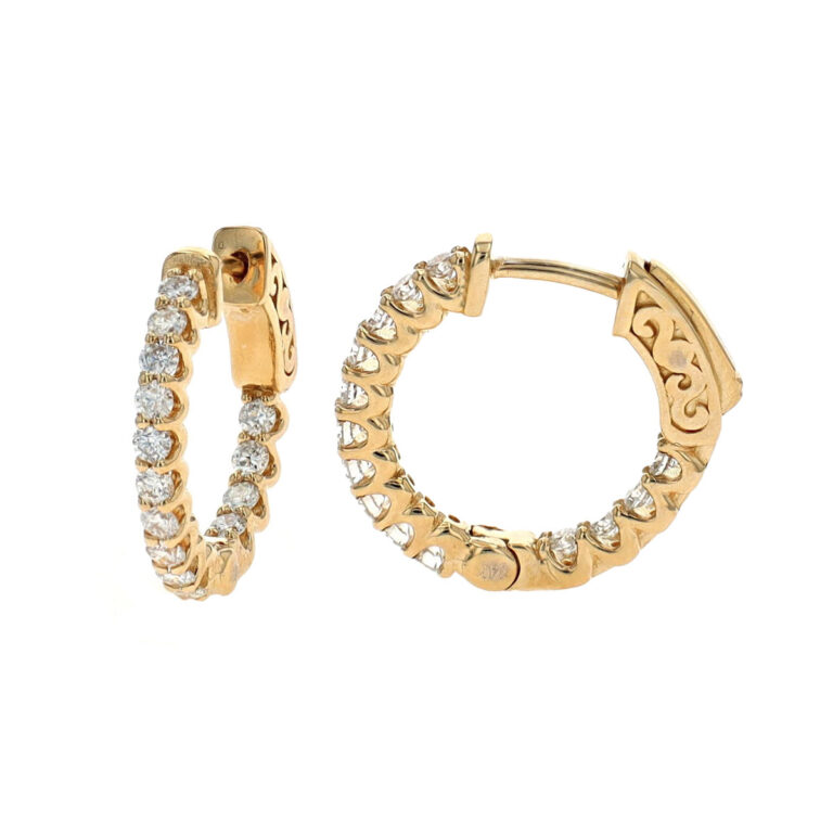 14K Yellow Gold Inside-Out Diamond Hoop Earrings