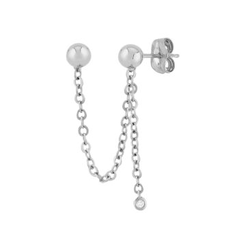 14K White Gold Double Bead Single Earring with Diamond Dangle