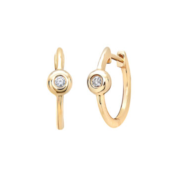 14K Yellow Gold Bezel Diamond Hoop Earrings