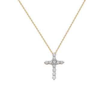 14K Two-Tone Diamond Cross Pendant with Chain