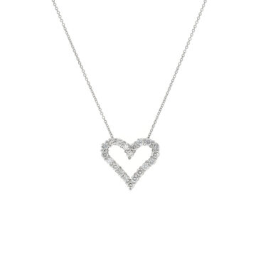 14K White Gold Open Heart Diamond Pendant with Chain