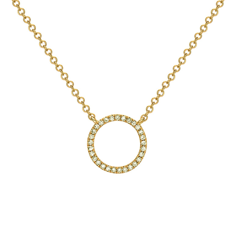 14K Yellow Gold Open Circle Diamond Necklace
