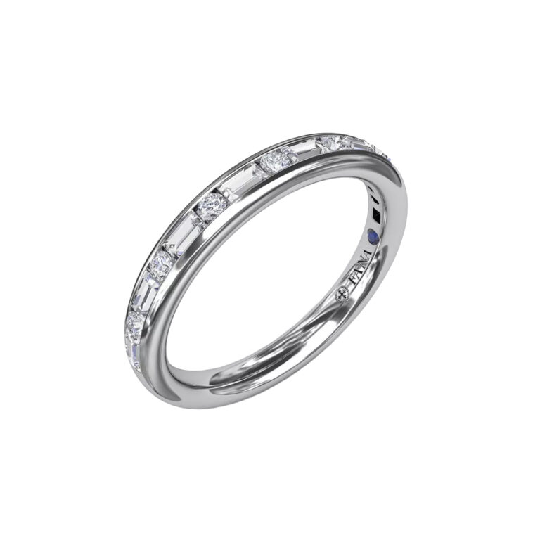 14K White Gold Baguette and Round Diamond Wedding Band