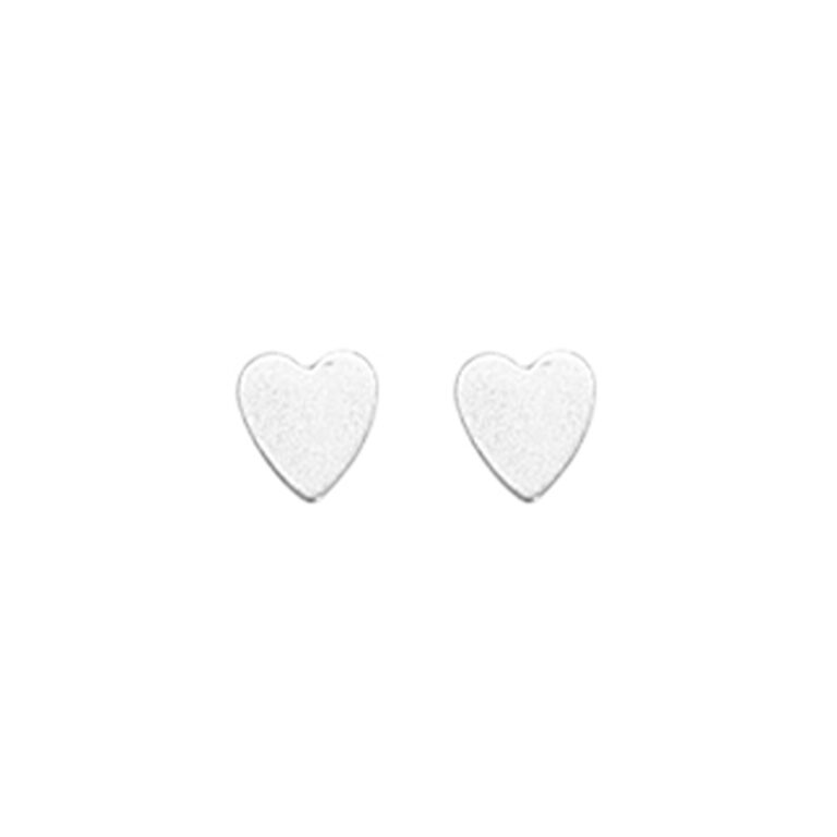 14K White Gold Medium Plain Heart Earrings