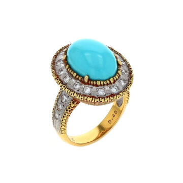 Estate 18K Two-Tone Persian Turquoise and Diamond Ring