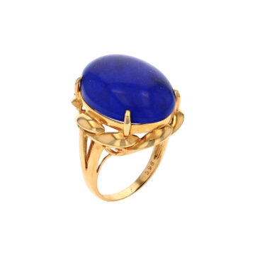 Estate 18K Yellow Gold Oval Lapis Lazuli Swirl Ring