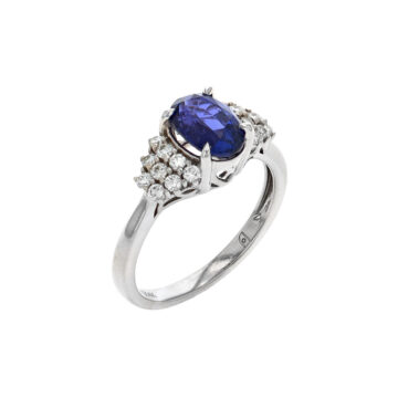 Estate 14K White Gold Oval Bluish-Purple Sapphire and Diamond Ring