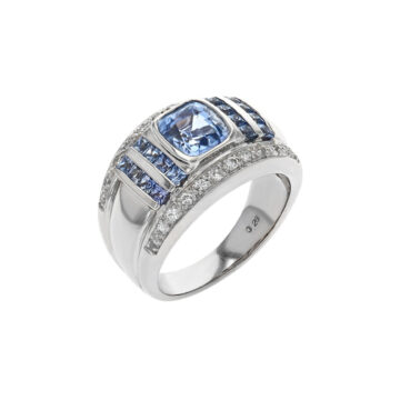 Estate Platinum Cushion Sapphire and Diamond Ring