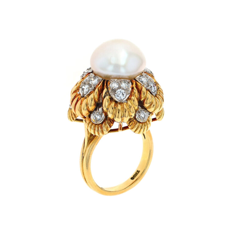 Estate 18K Two-Tone Southsea Pearl and Diamond Buccellati Ring