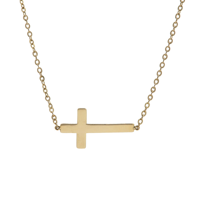 14K Yellow Gold Sideways Cross Necklace