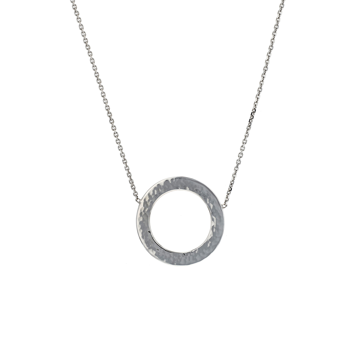 14K White Gold Hammered Circle Necklace
