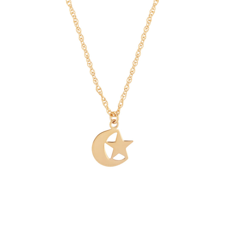 14K Yellow Gold Moon & Star Pendant with Chain