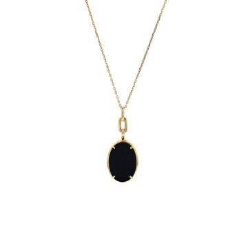 18K Yellow Gold Elle Oval Onyx Locket with Chain