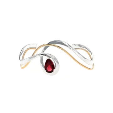 Sterling Silver Two-Tone Swirl Cuff with Red Pear Stone