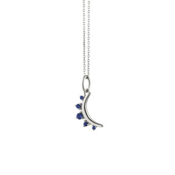 Sterling Silver Blue Sapphire Moon Pendant with Chain