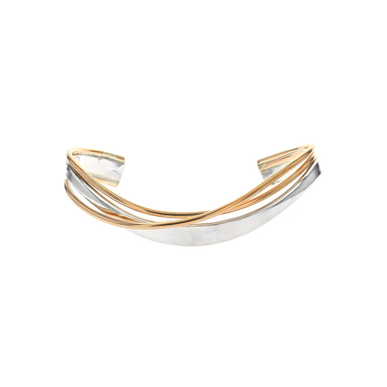 Sterling Silver Two-Tone 3-Row Curved Cuff Bracelet