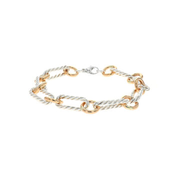 Sterling Silver Two-Tone Braided and Polished Link Bracelet