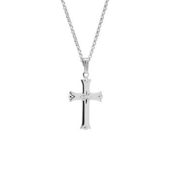 Sterling Silver Diamond Flared Cross Pendant with Chain